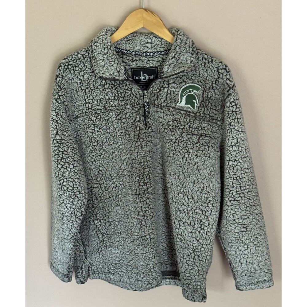 Boxer Craft 1/4 Zip Pullover Jacket Size L Michigan Spartans Charcoal Fleece